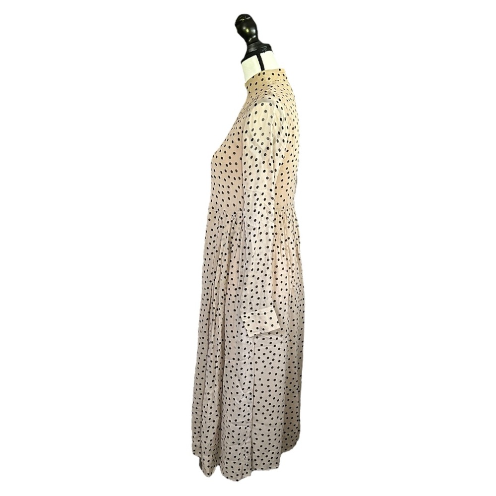 GANNI Neutral Polka Dot Georgette Midi Dress Long Sleeve Scandi Style EU 32/US 0 - Picture 2 of 16